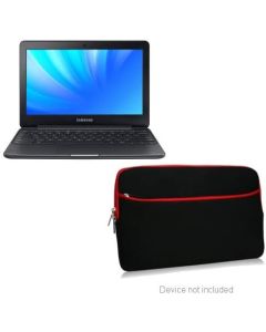 BoxWave Case Compatible with Samsung Chromebook 3 (XE500C13) (Case by BoxWave) - SoftSuit with Pocket, Soft Pouch Neoprene Cover Sleeve Zipper Pocket - Jet Black with Red Trim