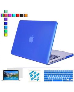 RYGOU Compatible with Old MacBook Pro 13" Case Blue (CD Drive) A1278 2010-2012, 4 in 1 Bundle Exquisite Finish Plastic Hard Shell with Keyboard Cover, Screen Protective Film, Anti Dust Plugs Set