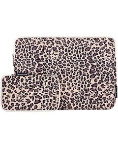Laptop Sleeve Bag with Accessory Pouch Compatible with 13-13.3 inch MacBook Pro, MacBook Air, Notebook Carrying Case for iPad Pro 12.9 / Surface Pro X / 7 12.3 / Samsung Galaxy Tab S7+ 12 (Leopard)