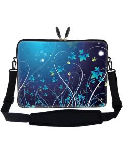 Meffort Inc Neoprene Laptop Sleeve Bag with Hidden Handle & Adjustable Shoulder Strap for 17 17.3 inch Notebook - Blue Swirl Flower Design