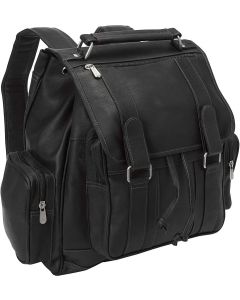 Piel Leather Double Loop Flap-Over Laptop Backpack, Black, One Size