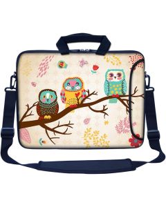 Meffort Inc 17 17.3 inch Neoprene Laptop Bag Sleeve with Extra Side Pocket, Soft Carrying Handle & Removable Shoulder Strap for 16" to 17.3" Size Notebook Computer (Three Owls)