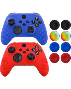 Xbox Series X Controller Skin,Hikfly Controller Cover Sleeve for Xbox Series X/S Controller Grips Case Non-Slip Studded Silicone Controller Cover with 8pcs Thumb Grips Caps(Blue Red)