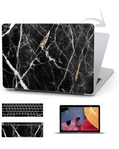 Timocy Compatible with MacBook Pro 13" 2020 M1 Version (A2338/A2289/A2251) with Touchid,Marble Laptop Case with Keyboard Cover, Screen Protector,Touch Pads Sticker 4in1- Black Marble