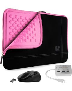 Shock Absorbing Pink Black Laptop Sleeve, USB Hub, Mouse for IdeaPad, ThinkPad, Yoga 13.3inch